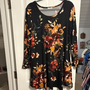 Fall Floral Long Sleeve Dress-Large